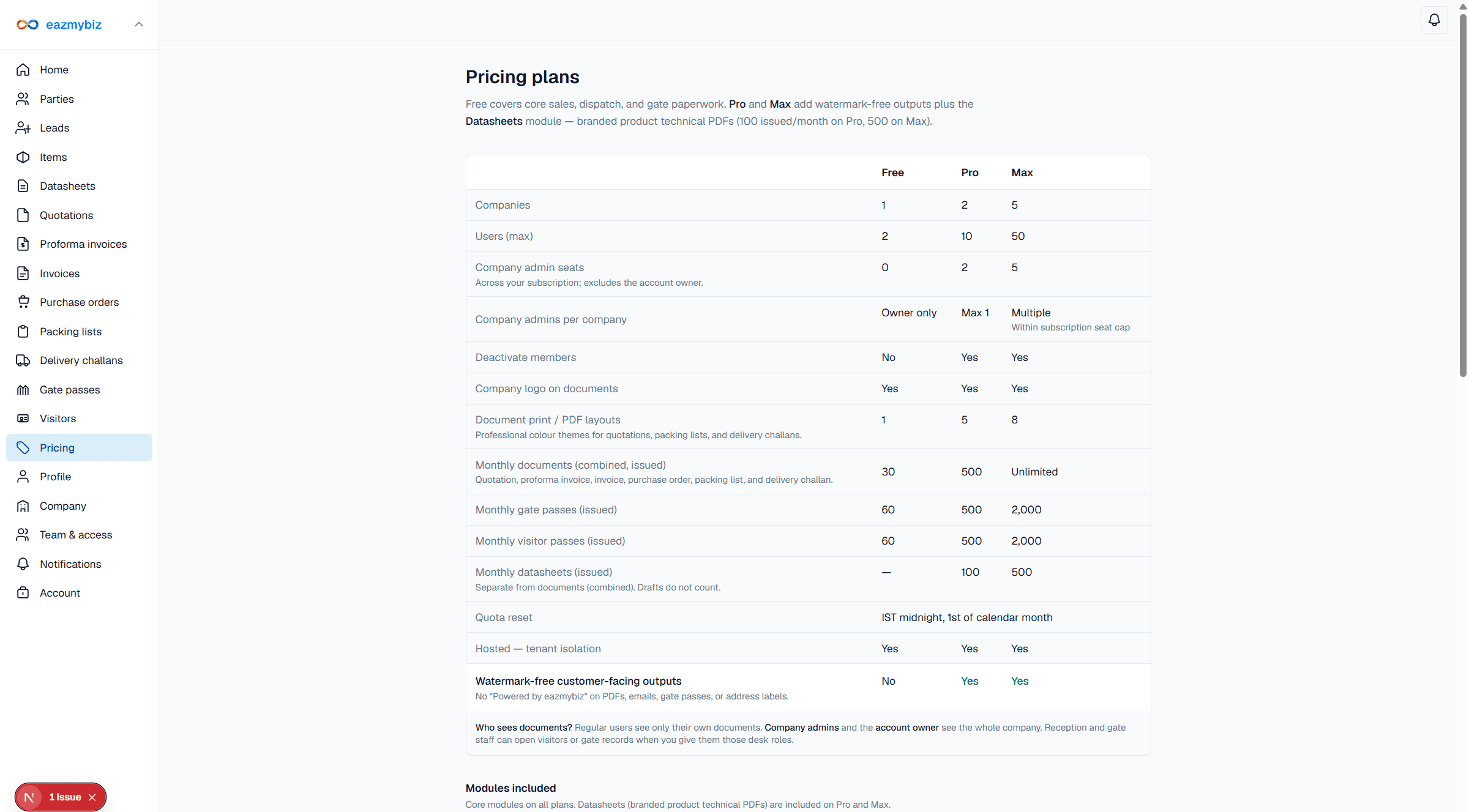 In-app pricing plans with subscription checkout